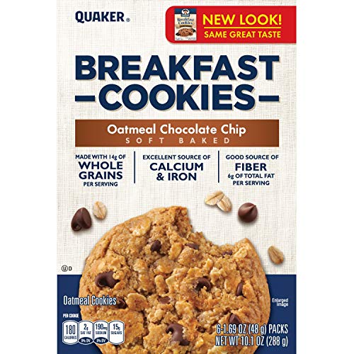 Quaker Breakfast Cookies, Oatmeal Chocolate Chip, 6-1.69oz Cookies Per Box