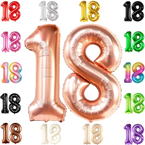 KatchOn Rose Gold 18 Balloon Numbers - 40 Inch | 18th Birthday Decorations for Girls