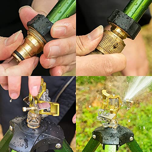 Biswing Impact Sprinkler Head On Tripod Base, Extends Up To 50 Inch Heavy Duty Lawn Sprinkler, 360 Degree Large Area Irrigation, Adjustable Coverage Brass Nozzle Alloy Metal Tower Sprinkler, 1 Pack #TOP4