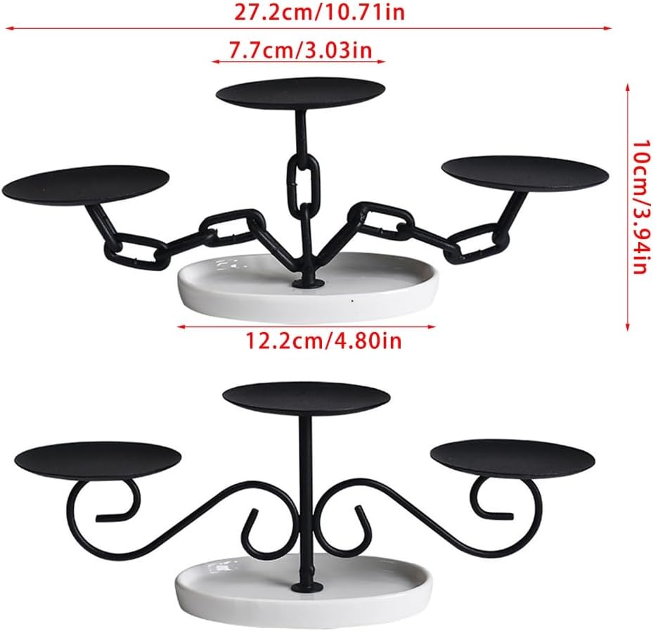 Decorative Metal Candelabra Candle Holder Stand Features Ceramic Plates for Home Decoration Elegant