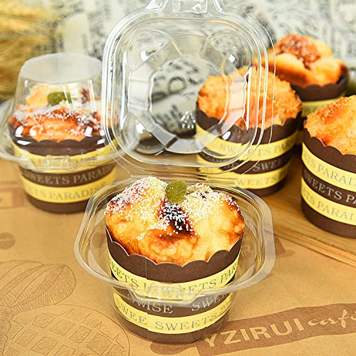 Vumdua Individual Cupcake Containers - 100 Packs Plastic Clear Cupcake Containers, Cake Cupcake Carrier Holder Boxes Dome Holders for Wedding Party, BPA-Free