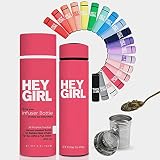 Hey Girl Tea Infuser Bottle 450ml - Insulated Stainless Steel Water Bottle - Tea Tumbler with Tea Diffuser - Portable Travel Mug for Loose Leaf Tea & Infused Water - Tea Lovers Gifts for Women