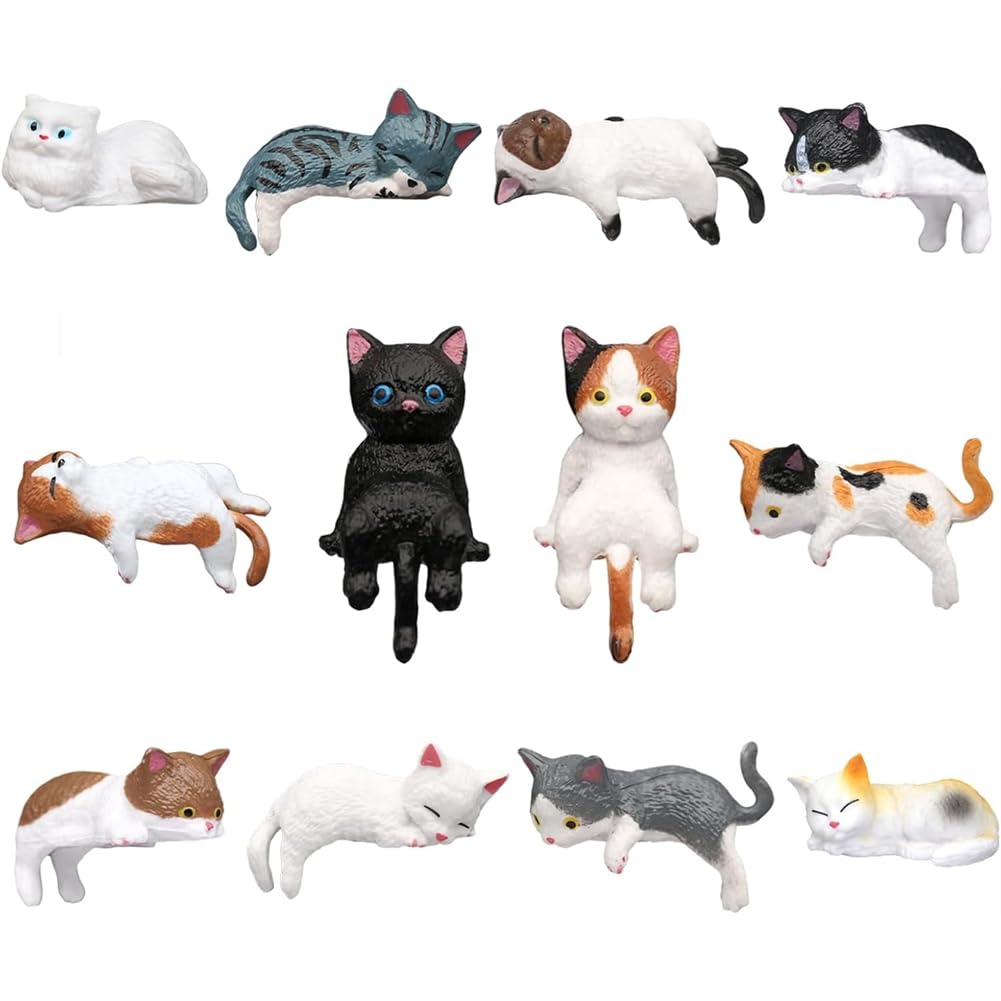 UDSKNV[KSL Funny Computer Monitor Desk Decorations 12 Pcs Cat Car Decor Dashboard Accessories, Mini Cat Figurines for Women Girls