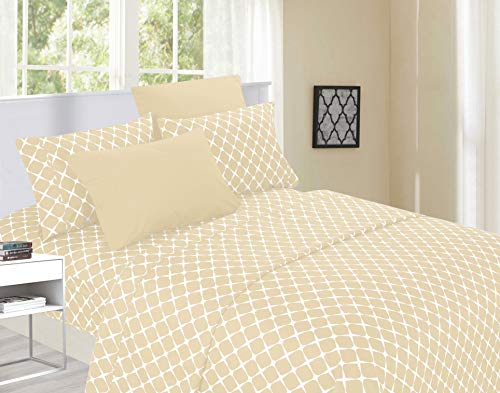 Elegant Comfort Luxury Soft Bed Sheets Bloomingdale Pattern - 1500 Premium Hotel Quality Microfiber Softness Wrinkle and Fade Resistant (6-Piece) Bedding Set, King, Linen Cream