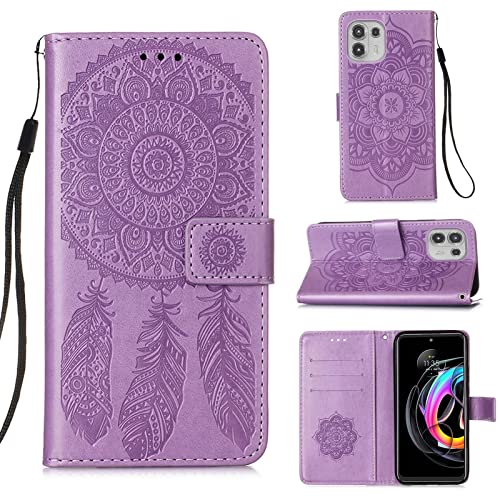Étui Motorola Edge 20 Lite floral 3D housse portefeuille avec porte-carte et support vidéo rose