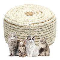 White Sisal Rope 1/4 Inch by 49-Feet for Cat Scratching Post Tree Tower Replacement Repair and Replace, DIY Hemp Twine Rope for Kittens Shelves Furniture Window Perch Hammock Climbing, 6mm by 15m