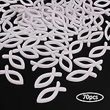 Faburo 70 Pcs Holzfische Deko Tischdeko Taufe Konfirmation Deko Fisch Streudeko Verzierung für Taufe, Kommunion und Konfirmation (Weiß)