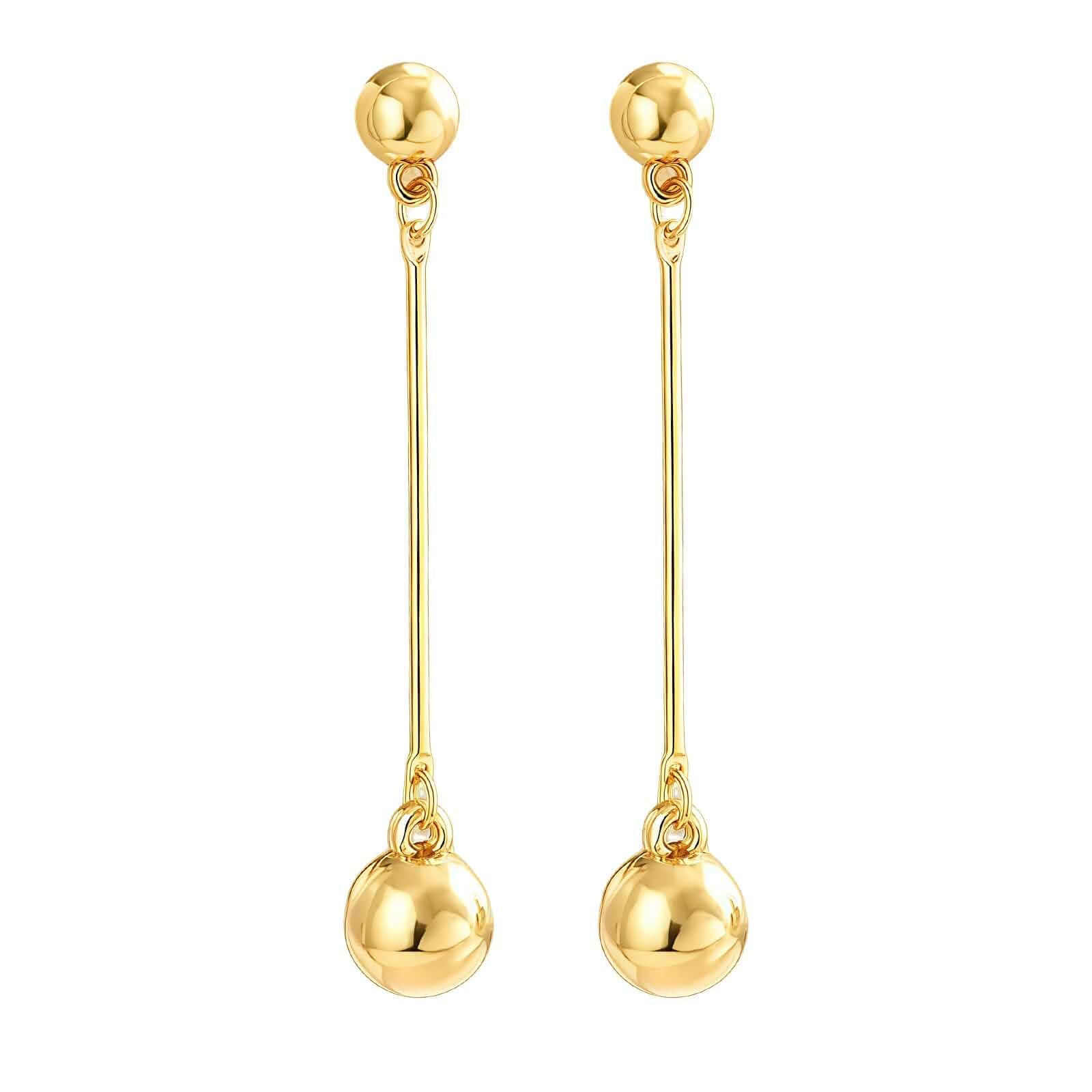 Linear Drop Earrings for Women, Geometric Long Bar and Ball Dangle Minimalist Stick Sphere Pendant Polished Fashion Jewelry