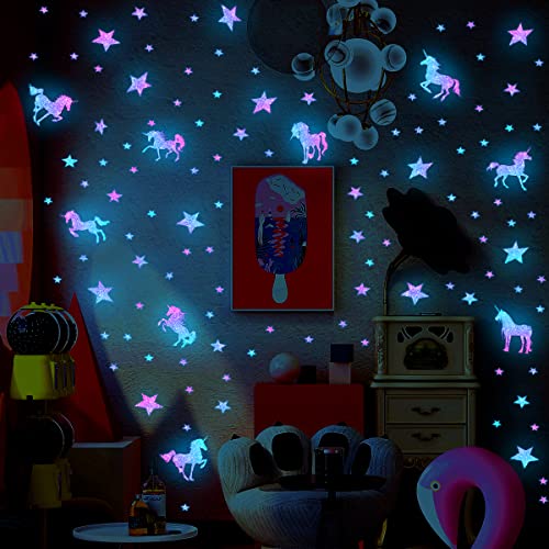 Glow In The Dark Unicorn Wall Decor Decals Stickers Unicorn Wall Stickers For Baby Girls Bedroom Blue Luminous Glow Unicorn Stars Ceiling Stickers For Kids, Birthday Gift For Baby Boys Kids #TOP1
