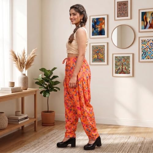 Image of FASHION GALLERY Women's Rayon Relaxed Fit Patiala Salwar with Full Length Drawstring Closure Type and Flexible Waist|Patiala Pant for Woman