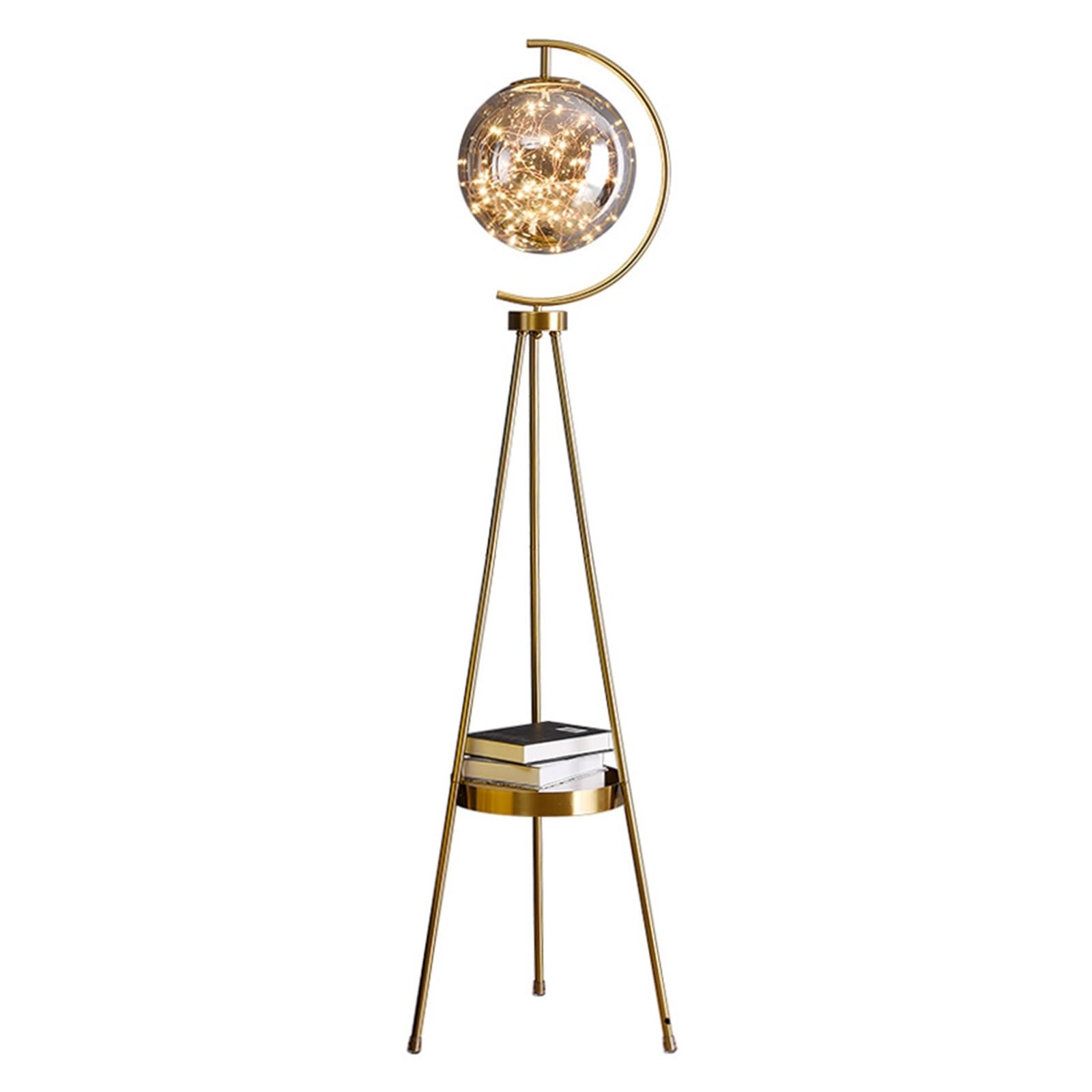 LJHFG63KUYT Standing Lamps Modern Bedside Lamp with Table, Floor for Office Cafe Den Living Room Bedroom, Foot Switch and Brass/Gold Finish Decorate(Gris)