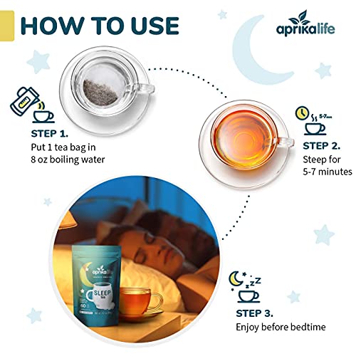 Aprika Life - Sleep Tea With Sleep Guide, 100% Natural Herbal Tea With 12 Herbs Created By Herbalists, Promotes Relaxation, Stress Relief - Restful Sleep - 60 Bags #TOP5