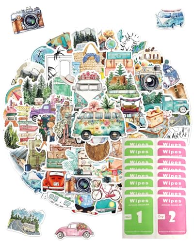 JUKOTA 50 Etiquetas Adhesivas Pegatinas para Álbumes de Recortes, Diario, Álbum de Fotos, Accesorios de Diario, Funda Impermeable, Pegatinas de Viaje, Vinilo para Viajes, Vacaciones