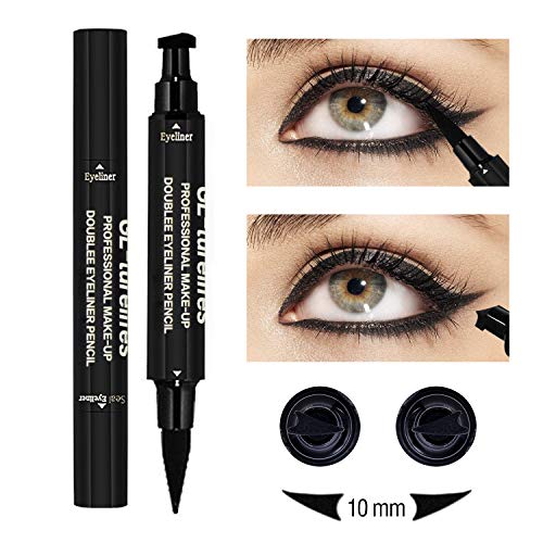 Turelifes Eyeliner Stamp Kit Easy to Makeup Eye Wing Liners 3 in 1 Drawing Eyeliner Tool-Includes Wing Stamp, Angled Brush & Eyeliner Ink (2 Pcs Eyeliner Stamp)