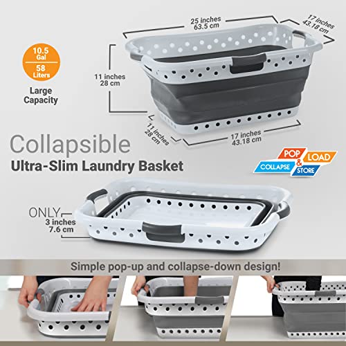 Image of Pop & Load Collapse and Store Collapsible Plastic Laundry Basket, Large 1 pc Pop Up Laundry Hamper with 3 Comfort Grip Handles, 10.5 Gallons, Gray