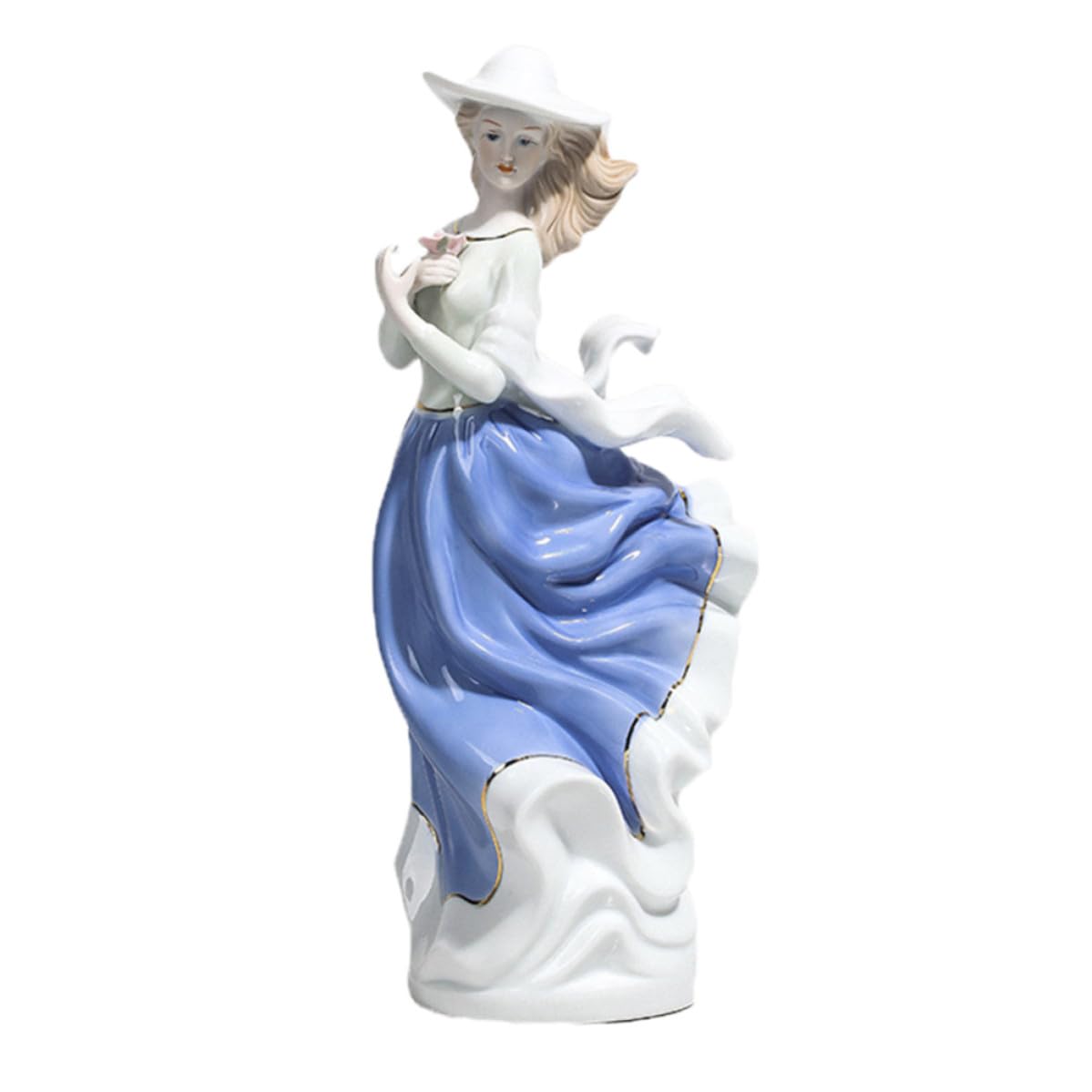 CLISPEED Figura Estatua de Cerámica Azul Estilo Europeo, Escultura Artesanal Única para Adorno de Escritorio y Hogar, Elaborada Manualmente