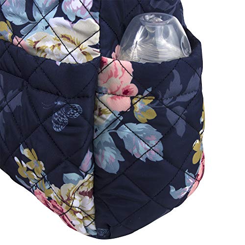 Blue Floral Diaper Bag Tote For Baby Girl, Baby Boy - Quilted Diaper Bag Tote Purse For Women 3 Pc Set #TOP5