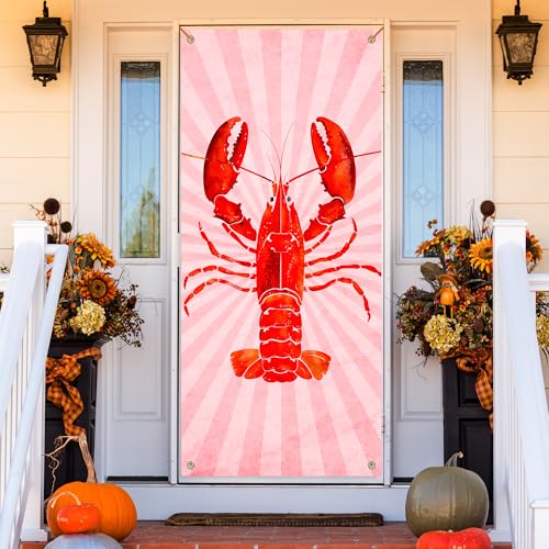 MKIJUHB Coastal Beach Red Lobster Door Cover Decoration 35 * 79 in, Nautical Ocean Crawfish Door Curtains Banners Backdrop Background Doorway Decor for Beach House Cabin Home Decorations