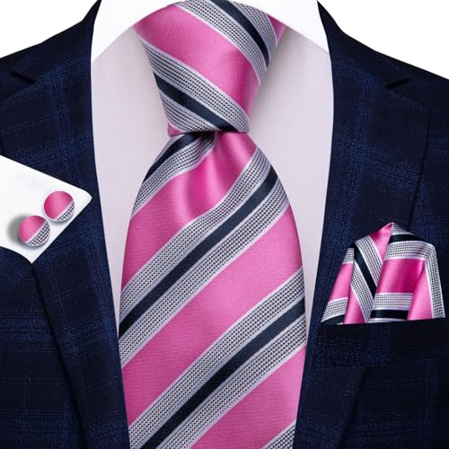 Image of Dubulle Mens Tie Set Solid Paisley Silk Striped Necktie for Men with Cufflinks Tie and Pocket Square
