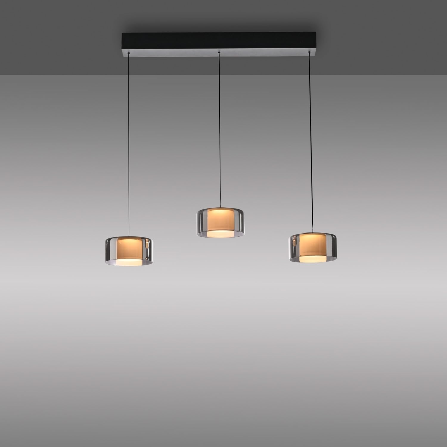 Paul Neuhaus LED-Pendelleuchte - 66 x 180 cm - 3-flammig - Rauchfarben - Schwarz - Metall - Glas - dimmbar