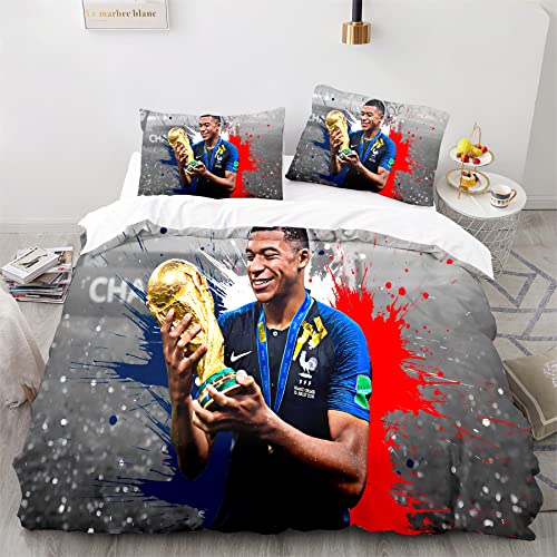 Star du Football Kylian Mbappé Housse de Couette Douce 3D Parure de Lit,Microfibre Impression Numérique Literie en,pour Adultes Enfants