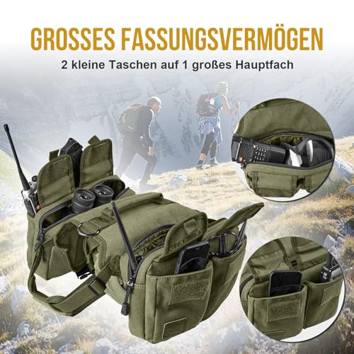 OneTigris Hundegeschirr mit Tasche, Hoppy Camper 3.0 Camping Wandern Hunderucksack für für Mittlere/Große Hunde, Rucksack für Hunderücken 2 Haupttaschen 4 Nebentaschen - Grün L