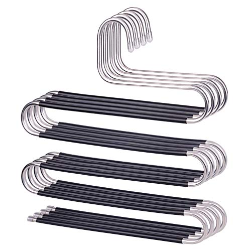 AOBETAK Broekhanger, meervoudig ruimtebesparend, S-type, roestvrij staal, broek, jeans, sjaal, kledinghanger, antislip metalen broekkleerhanger voor heren, vrouwen, kinderen, broek, sjaal, 5 lagen, zwart