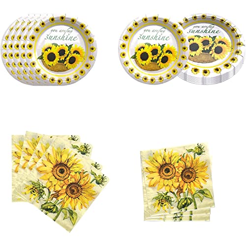 Sunflower Birthday Party Supplies 20 Plates and 20 Napkin for Sunflower Theme Birthday Party Decorations