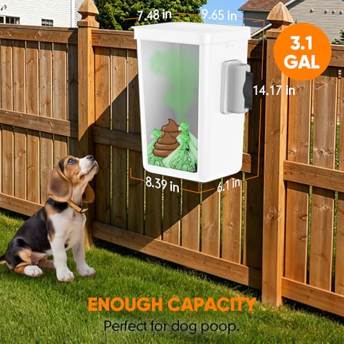 Image of Moryimi Dog Poop Trash Can Outside, 3.1 Gallon Dog Waste Trash Can with Trash Bag Dispenser, Outdoor Dog Poop Trash Can with Lid, White Hanging Trash Can for Fence, Garbage, Outdoors, Counter Top