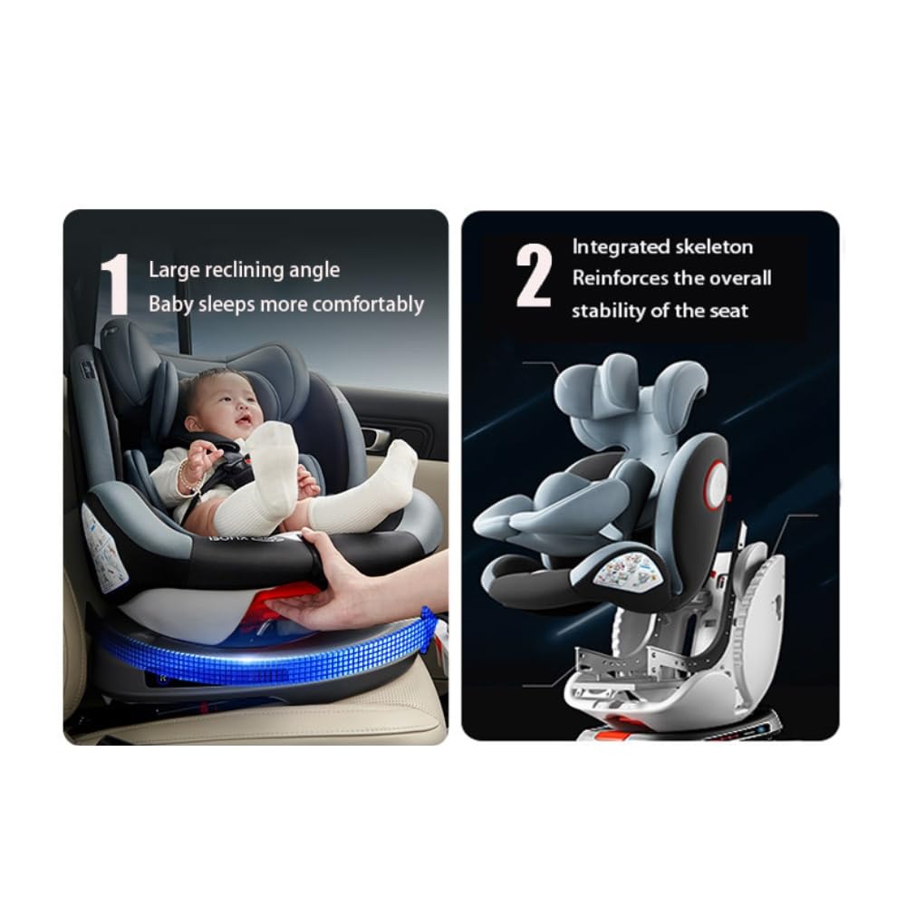 Kindersitz Isofix,Frei drehbarer Autositz mit verstellbarer Kopfstütze für Kleinkinder und Babys mit Fußstütze,Kindersitz Gruppe 0+/1/2/3(Schwarz)