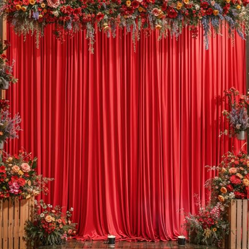 Image of 30x10ft Red Backdrop Curtain for Wedding Parties Wrinkle Free Fabric Red Drapes Backdrop Decoration for Baby Shower Birthday Photography Decoration 6 Panels, 5ft x 10ft