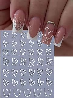 White 3PCS Valentine's Day Nail Art Stickers Irregular Stripe Lines Love Heart Decals for Women Valentine Holiday Nail Decoration