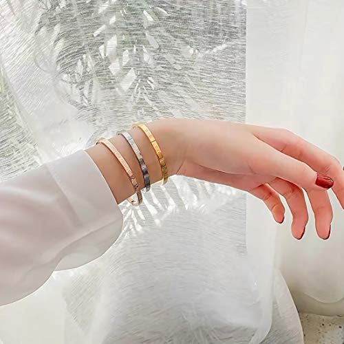 Jaline Gold Silver Rose Gold Plated Bracelets For Men Women Roman Numeral Bangle Bracelet Stainless Steel Personalized Engraved Unisex Gift (Gold 4Mm Womens) #TOP6