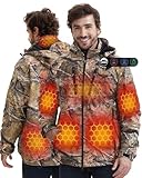 ARRIS Men’s Camo Heated Jacket, Electric Heating Coat with 7.4V Battery and Detachable Hood - Waterproof, 8 Heating Areas
