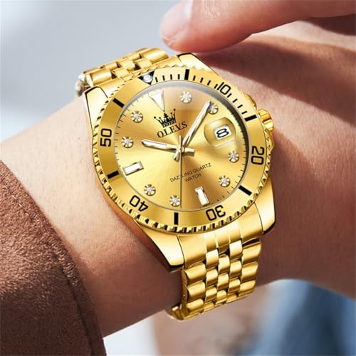 Image of OLEVS Watch for Men Stainless Steel Quartz Business Dress Diamond Large Dial Waterproof Mens Watches with Date Wrist Watch