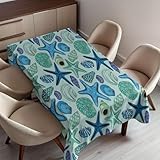 Ambesonne Starfish Tablecloth, Aquarium Inspired Composition Tropical Seashells and Scallops Cockles and Clams, Dining Room Kitchen Rectangular Table Cover, 52' X 70', Multicolor