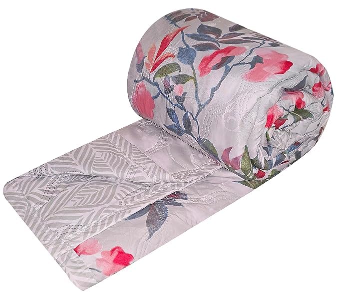 Image of Summer Blanket 100% Cotton Reversible Ac Comforter and Cooling Classic Printed Design Quilt | Dohar Single Bed Or Double Bed Quilt Ideal for Gifting (Design Gray Flower, Double Bed)
