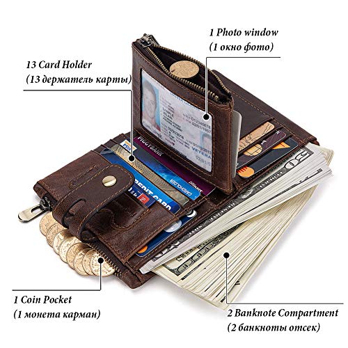 Image of boshiho Genuine Leather Bifold Chain Wallet for Men RFID Blocking