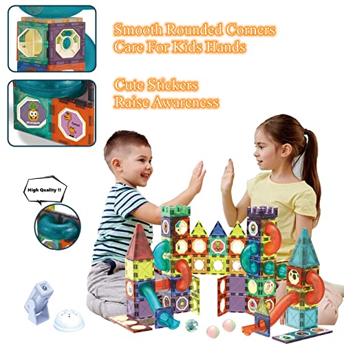 Image of BINZKBB Light Magnetic Tiles Building Blocks for Kids,3D Clear Educational STEM Building Toys,Magnetic Marble Run Blocks Toys for Kids Ages 3 4 5 6 7 8 10+Year Old Boys Girls Creative Gift(110 PCS)