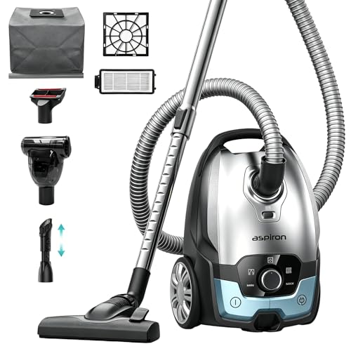 Image of Aspiron Canister Vacuum, 1700W /45KPA Bagged Vacuum Cleaner for Home,5L Large Replaceable Dust Bag, No Mess Empty, Pet Friendly, Auto Cord Rewind, HEPA Filter, for Floor, Low Pile Carpet, Crack, Car