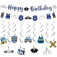 Polizei Geburtstag Deko Girlande Junge - Polizist Geburtstagsdeko mit Happy Birthday Banner und Hängende Wirbel, Polizeiauto Garland für Kindergeburtstag Police Mottoparty Dekoration