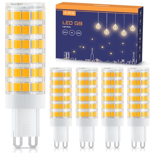 TASMOR Bombilla LED G9 de 8W, luz blanca cálida 3000K, 840 lúmenes, sin parpadeo, equivalente a una lámpara halógena de 80 W, ángulo de haz de 360°, no regulable