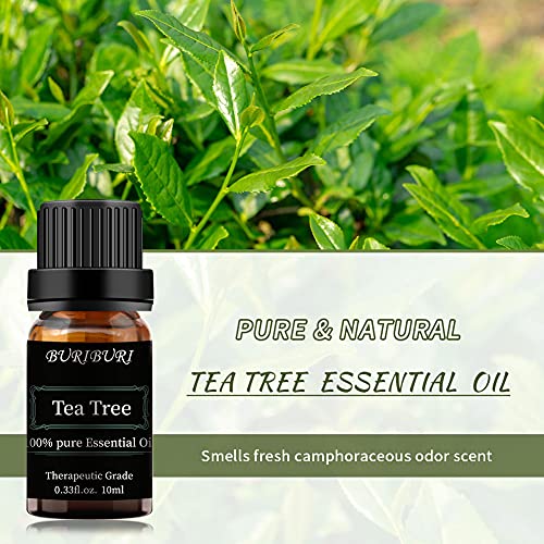 Buriburi Tea Tree Essential Oil Set - 2 Pack 100% Pure Organic Tea Tree Essential Oils 10Ml For Diffuser, Aromatherapy, Massage, Soap Making #TOP1
