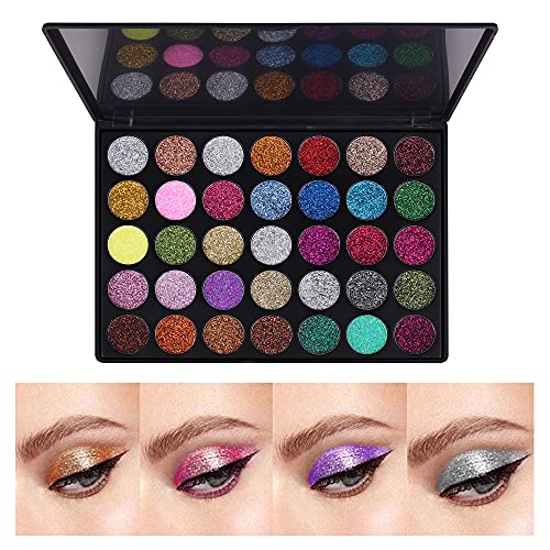 Meicoly 35 Colors Glitter Eyeshadow Palette Pressed Pigmented Mineral Ultra Makeup Long Lasting Waterproof Shimmer Eye Shadow Palette #TOP5
