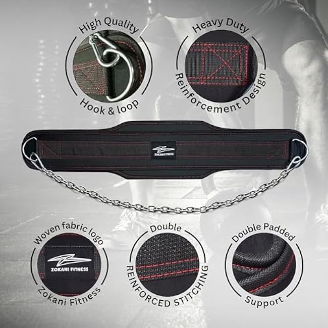 Hold weights up to 800lbs Zokani Dip Belt with Chain for Heavy Weightlifting Exercises,Squats, deadlifts, pull Up Weight Belt, Dipping Belt, Men and Women Training Strength Dip Weightlifting Belt