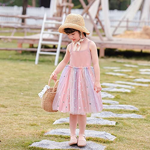 Toddler Baby Girls Sleeveless Rainbow Tutu Dress Infant Tulle Layered Sundress Skirt With Sequins Heart (Pink, 18-24 Months) #TOP1