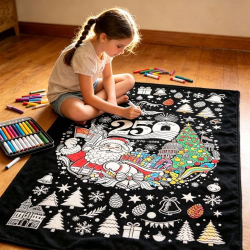 50x59 Inch DIY Throw 250th Anniversary Christmas Coloring Blanket for Adult (Black1) - image 2
