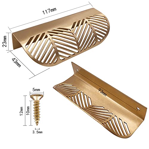 Oneyijun 2 Pcs Leaf Shape Cabinet Drawer Wardrobe Door Brass Gold DecorativeFurniture Pulls Handles Kitchen Door Drawer Pull Knobs with Screws for Bathroom Bedroom (117mm Style1) - Image 2