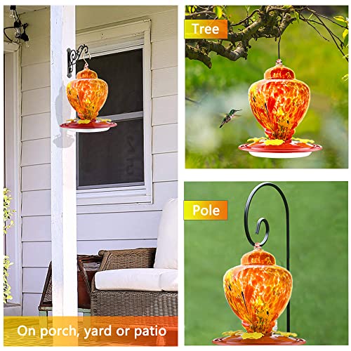 Raxurt Hummingbird Feeders For Outdoors, Upgraded Leakproof Hummingbird Feeder, Large 34Oz Hand Blown Glass Decoration For Outside Garden/Backyard, Orange Red #TOP4
