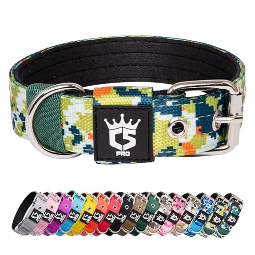 TSPRO Heavy Duty Tactical Dog Collar 1.25" Wide, Padded Dog Collar with Metal Buckle